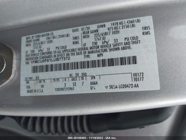 2020 FORD ESCAPE 1FMCU0F61LUB77372 Photo 8