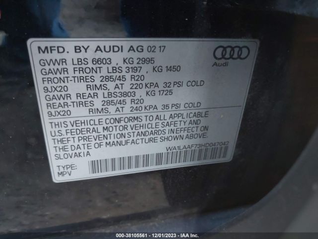 WA1LAAF73HD047042 Audi Q7 3.0t Premium