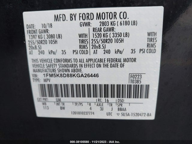 Ford EXPLORER XLT 2019 1FM5K8D88KGA26446 Image 9