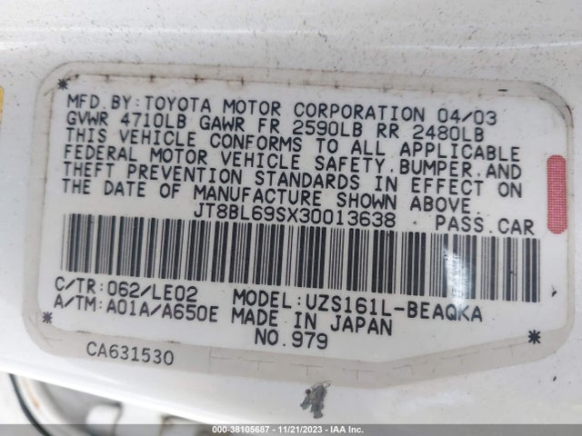 2003 LEXUS GS 430 BASE (A5) VIN: JT8BL69SX30013638