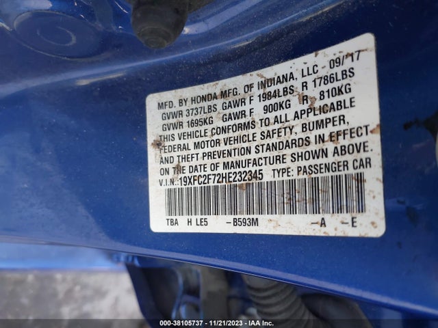 Honda CIVIC EX 2017 19XFC2F72HE232345 Image 9