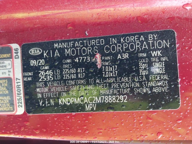 2021 KIA SPORTAGE LX VIN: KNDPMCAC2M7888292