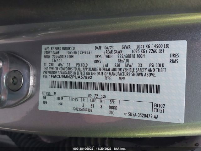 1FMCU9MN2PUA57892 Ford Escape St-line