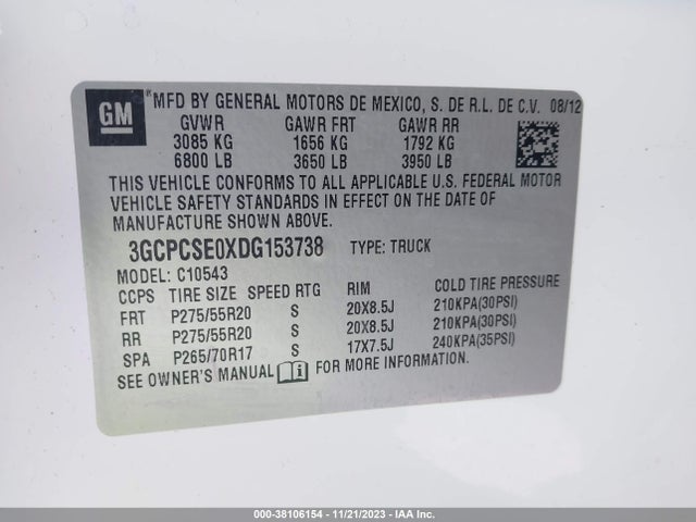 2013 CHEVROLET SILVERADO 1500 LT VIN: 3GCPCSE0XDG153738