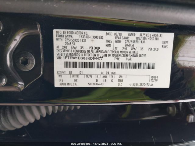 1FTEW1EG8JKD64477 Ford F-150 Lariat