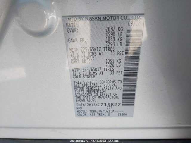 Nissan ROGUE S 2019 5N1AT2MT8KC715827 Image 9