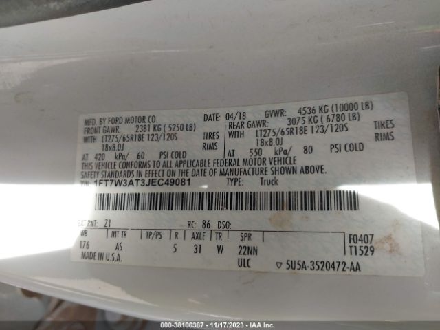 1FT7W3AT3JEC49081 Ford F-350 Xl