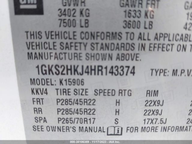 1GKS2HKJ4HR143374 GMC YUKON XL DENALI