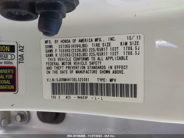 Honda Cr-v Ex-l 2014 5J6RM4H73EL025091 Image 9