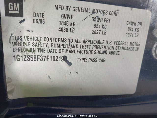 2007 CHEVROLET MALIBU LS VIN: 1G1ZS58F37F102190