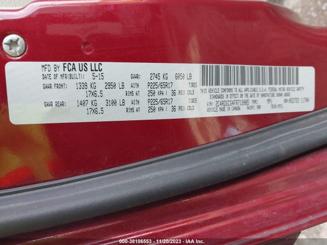 Dodge Grand Caravan Sxt 2015 2C4RDGCG4FR712085 Image 9
