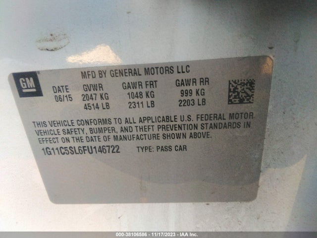 Chevrolet MALIBU 1LT 2015 1G11C5SL6FU146722 Image 9