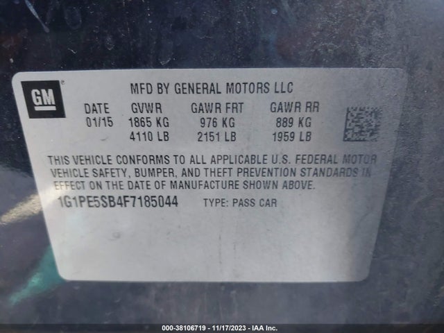 2015 CHEVROLET CRUZE 2LT AUTO VIN: 1G1PE5SB4F7185044