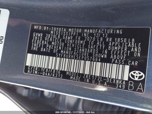 Toyota Corolla Le Plus 2014 5YFBURHE5EP057664 Image 9