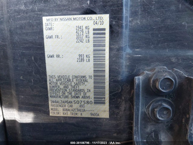 2010 NISSAN ALTIMA 2.5 VIN: 1N4AL2AP6AN507580