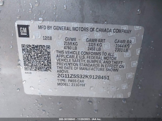 2019 CHEVROLET IMPALA LT VIN: 2G11Z5S32K9128451