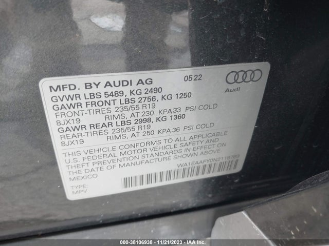 WA1EAAFY0N2118769 Audi Q5 Premium Plus 45 Tfsi S Line Quattro S Tronic