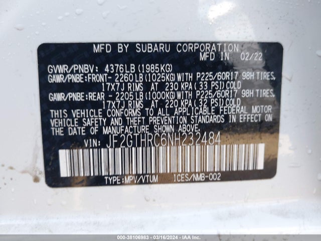 Subaru Crosstrek Sport 2022 JF2GTHRC6NH232484 Image 9