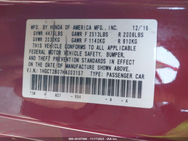 1HGCT2B07HA003157 Honda Accord Touring V6