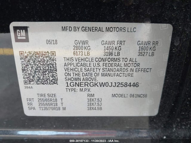 Chevrolet Traverse 1lt 2018 1GNERGKW0JJ258446 Image 9