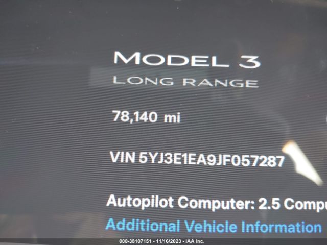 5YJ3E1EA9JF057287 Tesla Model 3 Long Range/mid Range
