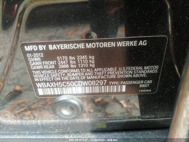 2012 BMW 528I XDRIVE VIN: WBAXH5C50CDW08297