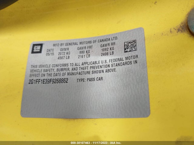 Chevrolet Camaro 2lt 2015 2G1FF1E39F9268862 Image 9
