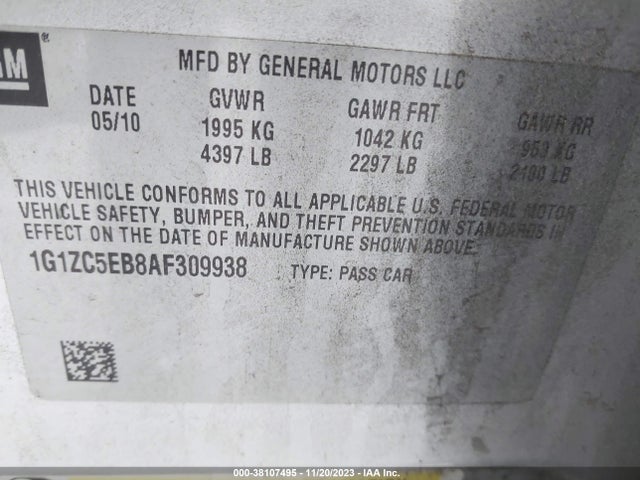 2010 CHEVROLET MALIBU LT VIN: 1G1ZC5EB8AF309938