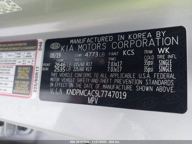 2020 KIA SPORTAGE LX VIN: KNDPMCAC5L7747019