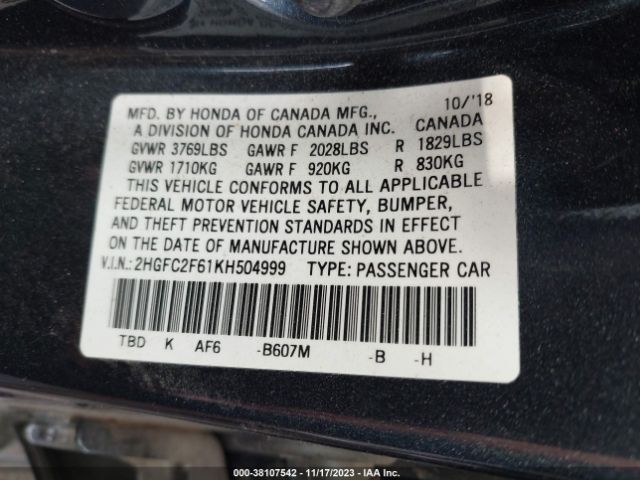 2HGFC2F61KH504999 Honda Civic Lx