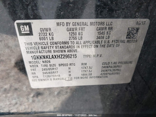 GMC Acadia Sle-1 2017 1GKKNKLAXHZ296215 Image 9