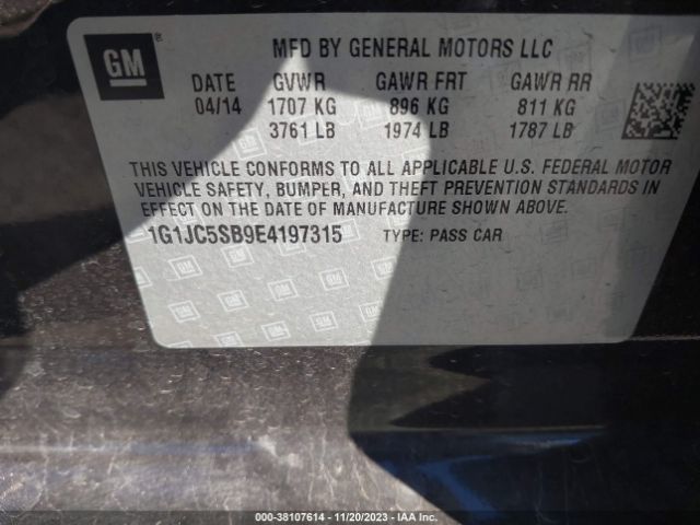 1G1JC5SB9E4197315 Chevrolet Sonic Lt Auto