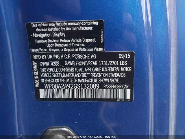 2016 PORSCHE 911 WP0BA2A92GS132089 Photo 8