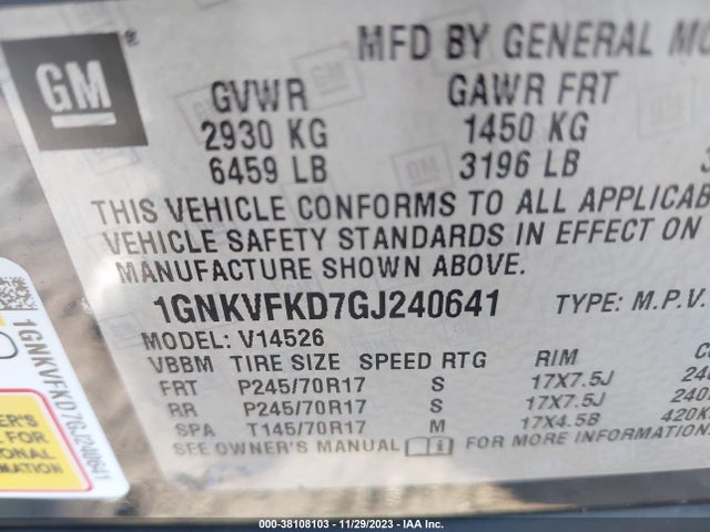 Chevrolet Traverse Ls 2016 1GNKVFKD7GJ240641 Image 9
