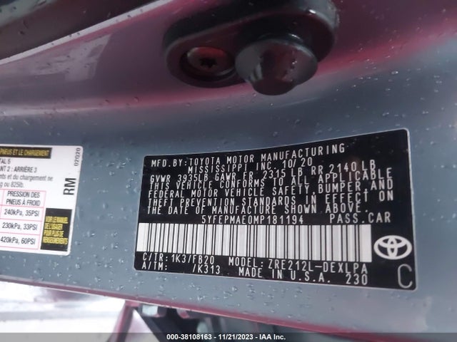 Toyota COROLLA LE 2021 5YFEPMAE0MP181194 Image 9
