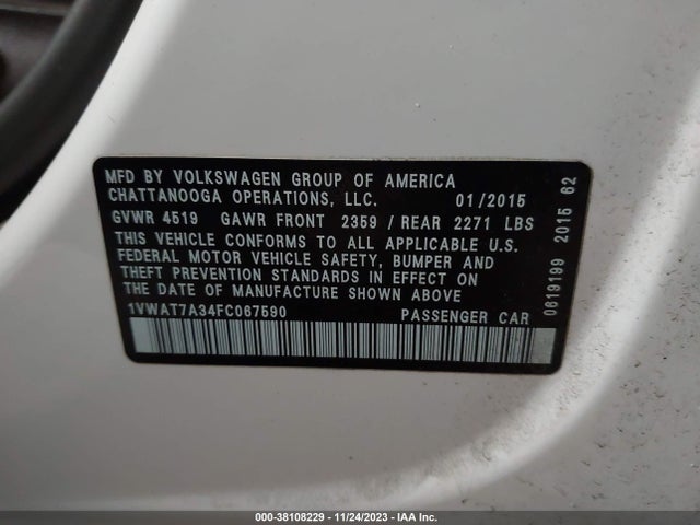 Volkswagen Passat 1.8t Wolfsburg Edition 2015 1VWAT7A34FC067590 Image 9