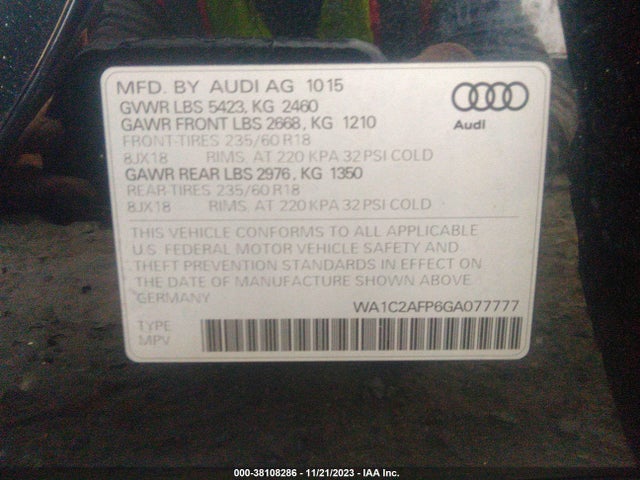 WA1C2AFP6GA077777 Audi Q5 2.0t Premium