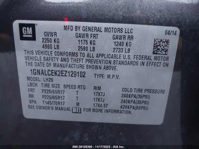 Chevrolet Equinox 2lt 2014 1GNALCEK2EZ129102 Image 9