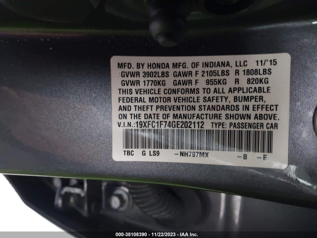 Honda Civic Ex-l 2016 19XFC1F74GE202112 Image 9