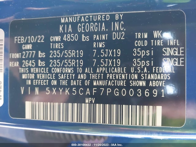 2023 KIA SPORTAGE SX PRESTIGE VIN: 5XYK5CAF7PG003691