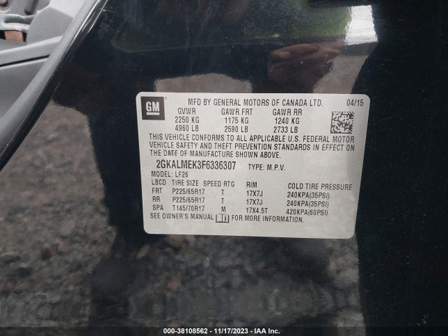 2015 GMC TERRAIN SLE-1 VIN: 2GKALMEK3F6336307