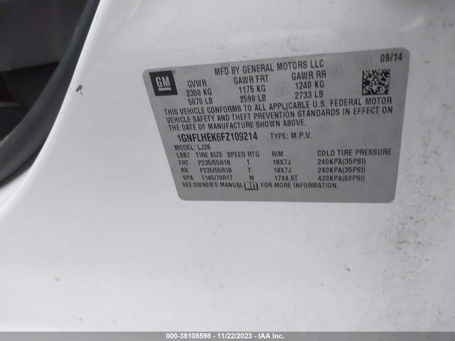 Chevrolet Equinox Ltz 2015 1GNFLHEK6FZ109214 Image 9