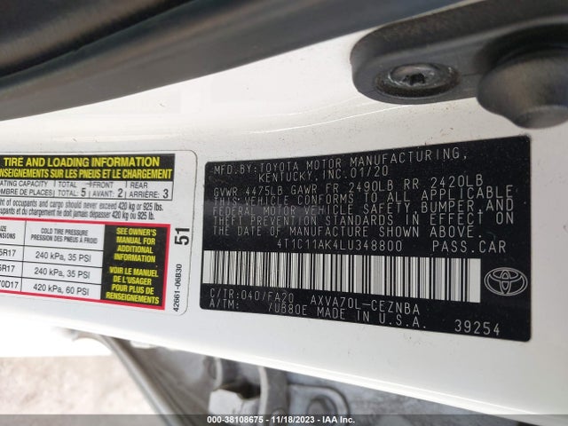 Toyota CAMRY LE 2020 4T1C11AK4LU348800 Image 9