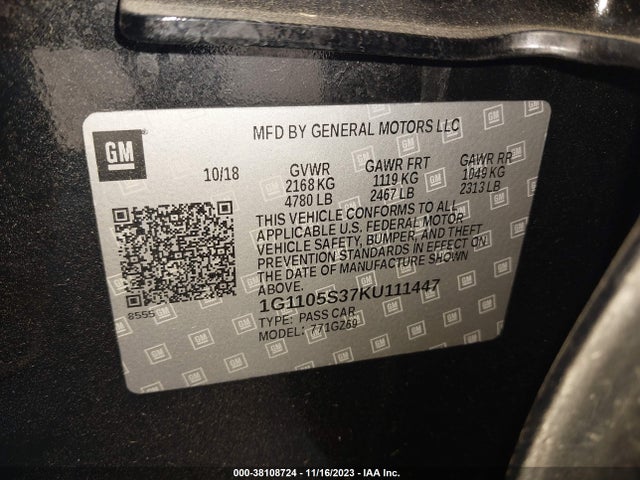 Chevrolet Impala Premier 2019 1G1105S37KU111447 Image 9