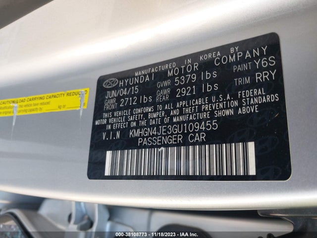 Hyundai Genesis 3.8 2016 KMHGN4JE3GU109455 Image 9