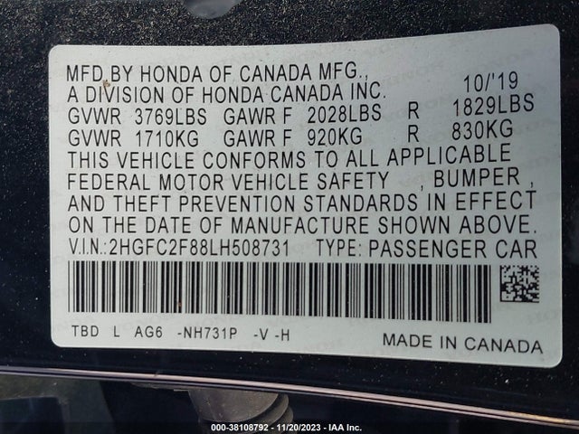 Honda Civic Sport 2020 2HGFC2F88LH508731 Image 9