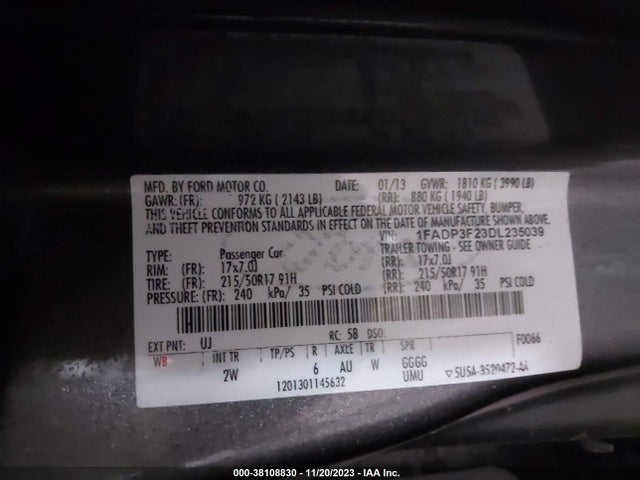 2013 FORD FOCUS SE VIN: 1FADP3F23DL235039