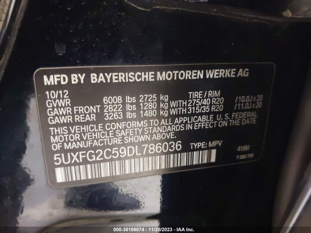 2013 BMW X6 XDRIVE35I VIN: 5UXFG2C59DL786036
