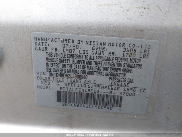 Nissan Versa S Xtronic Cvt 2020 3N1CN8DV3LL900940 Image 9
