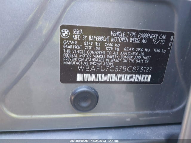 2011 BMW 535I XDRIVE VIN: WBAFU7C57BC873127